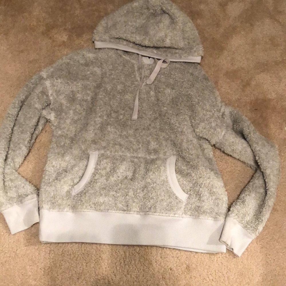 White fluffy gray sweatshirt